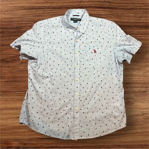US‎ Polo Assn. Short Sleeve Button Down Light Blue Palm Trees Shirt Mens Size XL